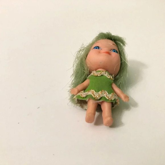Vtg 1970s Liddle Kiddle Clone Doll Green Hair 2 Inch Tall  Hong Kong - Picture 4 of 15